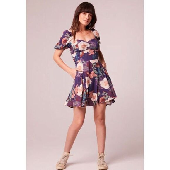 BOG - 🎉HPx2 🎉 BAND OF THE FREE - NWT Aimee Purple/Cream Floral Puff-Sleeve Mini - Picture 8 of 16
